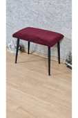 Siyah Boyalı Sivriltme Ayaklı 60cm x 40cm Tedy Kumaşlı Bordo Döşeme Oturak, Bench, Oturak, Puf - 4