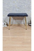 Gold Kaplama Sivriltme Ayaklı 60cm x 40cm Tedy Kumaşlı Füme Döşeme Oturak, Bench, Oturak, Puf - 1