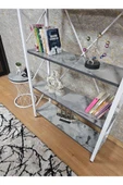 Beyaz Boyalı Kitaplık Marmol Suntalem 5 Raflı Kitaplık - 5 Raflı Lüks Kitaplık - Raf - Kitaplık – Çiçeklik - 2