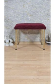 Gold Tel Ayaklı 60cm x 40cm Tedy Kumaşlı  Bordo  Döşeme Oturak, Bench, Oturak, Puf - 1