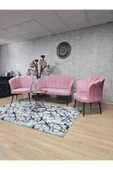 Siyah Boyalı Sivriltme Ayak Pembe Döşeme Papatya Çay Seti Koltuk Takımı , Balkon, Salon, Ofis, Cafe Koltuk Takımı - 6