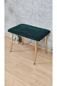 Gold Kaplama Sivriltme Ayaklı 60cm x 40cm Tedy Kumaşlı Yeşil Döşeme Oturak, Bench, Oturak, Puf - 4