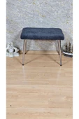 Krom Kaplama Sivriltme Ayaklı 60cm x 40cm Tedy Kumaşlı Füme Döşeme Oturak, Bench, Oturak, Puf - 2