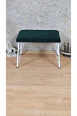 Beyaz Boyalı  Tel Ayaklı 60cm x 40cm Tedy Kumaşlı  Yeşil Döşeme Oturak, Bench, Oturak, Puf - 2