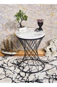 Siyah Boyalı Pota 34 cm Suntalem Tablalı Sehpa - Beyaz Mermer Suntalem Sehpa - Ahşap Sehpa - Zigon Sehpa - 1