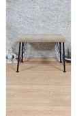 Siyah Boyalı Tel Ayaklı 60cm x 40cm Tedy Kumaşlı Kapiçino Döşeme Oturak, Bench, Oturak, Puf - 1