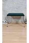 Krom Tel Ayaklı 60cm x 40cm Tedy Kumaşlı  Yeşil Döşeme Oturak, Bench, Oturak, Puf - 1