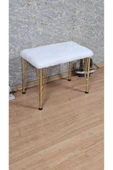 Gold Tel Ayaklı 60cm x 40cm Tedy Kumaşlı  Krem  Döşeme Oturak, Bench, Oturak, Puf - 3