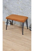 Siyah Boyalı Tel Ayaklı 60cm x 40cm Tedy Kumaşlı Turuncu Döşeme Oturak, Bench, Oturak, Puf - 4