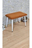 Beyaz Boyalı Sivriltme Ayaklı 60cm x 40cm Tedy Kumaşlı Turuncu Döşeme Oturak, Bench, Oturak, Puf - 4