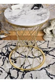 Gold Kaplama Pota 34 cm Suntalem Tablalı  Sehpa -  Beyaz Mermer Suntalem Sehpa - Ahşap Sehpa - Zigon Sehpa - 2