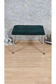 Krom Tel Ayaklı 60cm x 40cm Tedy Kumaşlı  Yeşil Döşeme Oturak, Bench, Oturak, Puf - 2