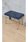 Gold Tel Ayaklı 60cm x 40cm Tedy Kumaşlı  Füme  Döşeme Oturak, Bench, Oturak, Puf - 4