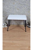 Siyah Boyalı Tel Ayaklı 60cm x 40cm Tedy Kumaşlı Krem Döşeme Oturak, Bench, Oturak, Puf - 2
