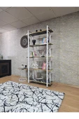 Beyaz Boyalı Çıkıntılı Luanda Gold Cumba Suntalem Raflı Kitaplık - 5 Raflı Lüks Kitaplık - Raf - Kitaplık - Çiçeklik - 3