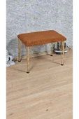 Gold Tel Ayaklı 60cm x 40cm Tedy Kumaşlı  Turuncu  Döşeme Oturak, Bench, Oturak, Puf - 3