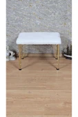 Gold Tel Ayaklı 60cm x 40cm Tedy Kumaşlı  Krem  Döşeme Oturak, Bench, Oturak, Puf - 2