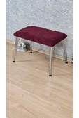 Krom Tel Ayaklı 60cm x 40cm Tedy Kumaşlı  Bordo Döşeme Oturak, Bench, Oturak, Puf - 4