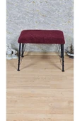 Siyah Boyalı Tel Ayaklı 60cm x 40cm Tedy Kumaşlı Bordo Döşeme Oturak, Bench, Oturak, Puf - 2