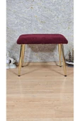 Gold Kaplama Sivriltme Ayaklı 60cm x 40cm Tedy Kumaşlı Bordo Döşeme Oturak, Bench, Oturak, Puf - 1