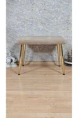 Gold Kaplama Sivriltme Ayaklı 60cm x 40cm Tedy Kumaşlı Kapiçino Döşeme Oturak, Bench, Oturak, Puf - 1