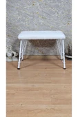 Beyaz Boyalı Tel Ayaklı 60cm x 40cm Tedy Kumaşlı  Krem Döşeme Oturak, Bench, Oturak, Puf - 1