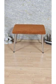 Krom Kaplama Sivriltme Ayaklı 60cm x 40cm Tedy Kumaşlı Turuncu Döşeme Oturak, Bench, Oturak, Puf - 2