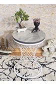 Beyaz Boyalı Pota 34 cm Suntalem Tablalı  Sehpa -  Marmol Suntalem Sehpa - Ahşap Sehpa - Zigon Sehpa - 1