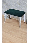 Beyaz Boyalı  Tel Ayaklı 60cm x 40cm Tedy Kumaşlı  Yeşil Döşeme Oturak, Bench, Oturak, Puf - 4
