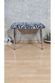 Krom Kaplama Sivriltme Ayaklı 60cm x 40cm Tedy Kumaşlı Zebra Döşeme Oturak, Bench, Oturak, Puf - 1