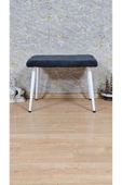 Beyaz Boyalı Sivriltme Ayaklı 60cm x 40cm Tedy Kumaşlı Füme Döşeme Oturak, Bench, Oturak, Puf - 1