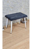 Beyaz Boyalı Sivriltme Ayaklı 60cm x 40cm Tedy Kumaşlı Füme Döşeme Oturak, Bench, Oturak, Puf - 4