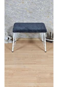 Beyaz Boyalı  Tel Ayaklı 60cm x 40cm Tedy Kumaşlı  Füme Döşeme Oturak, Bench, Oturak, Puf - 2