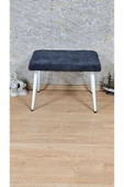 Beyaz Boyalı Sivriltme Ayaklı 60cm x 40cm Tedy Kumaşlı Füme Döşeme Oturak, Bench, Oturak, Puf - 3