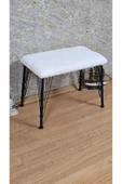 Siyah Boyalı Tel Ayaklı 60cm x 40cm Tedy Kumaşlı Krem Döşeme Oturak, Bench, Oturak, Puf - 3