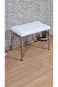 Krom Tel Ayaklı 60cm x 40cm Tedy Kumaşlı  Krem Döşeme Oturak, Bench, Oturak, Puf - 3