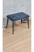 Siyah Boyalı Tel Ayaklı 60cm x 40cm Tedy Kumaşlı Füme Döşeme Oturak, Bench, Oturak, Puf - 3