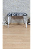 Beyaz Boyalı Tel Ayaklı 60cm x 40cm Tedy Kumaşlı  Zebra Döşeme Oturak, Bench, Oturak, Puf - 1