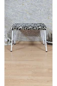 Beyaz Boyalı Tel Ayaklı 60cm x 40cm Tedy Kumaşlı  Leopar Döşeme Oturak, Bench, Oturak, Puf - 1