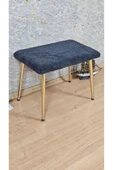 Gold Kaplama Sivriltme Ayaklı 60cm x 40cm Tedy Kumaşlı Füme Döşeme Oturak, Bench, Oturak, Puf - 3
