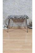 Krom Kaplama Sivriltme Ayaklı 60cm x 40cm Tedy Kumaşlı Leopar Döşeme Oturak, Bench, Oturak, Puf - 1
