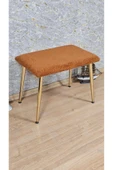 Gold Kaplama Sivriltme Ayaklı 60cm x 40cm Tedy Kumaşlı Turuncu Döşeme Oturak, Bench, Oturak, Puf - 3