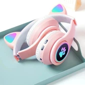 Kedi Figürlü Bluetooth Kulaklık Pembe Renkli - 4
