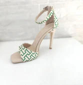 Kadın İnce Topuklu Abiye Ayakkabı Yeni Sezon İnce Bantlı 10 cm Siyah Yeşil - 6