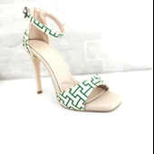 Kadın İnce Topuklu Abiye Ayakkabı Yeni Sezon İnce Bantlı 10 cm Siyah Yeşil - 5