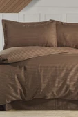 Çeyiz Diyarı Stripe Tek Kişilik PollySaten Nevresim Takımı Cappucino - 1