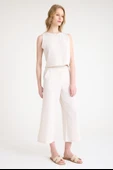 Keten Yazlık Yüksel Bel Capri Pantolon Sırt Detaylı Kolsuz İkili Takım thumbnail 3