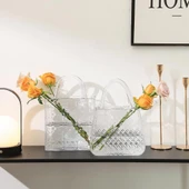 Nettenevime Çanta Vazo Cam Çiçek Vazosu Dekoratif Şeffaf Vazo Büyük Boy Oval Model 1,5kg Glass Bag Vase - 3