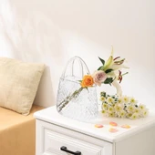 Çanta Vazo Cam Çiçek Vazosu Dekoratif Şeffaf Vazo Büyük Boy Oval Model 1,5kg Glass Bag Vase - 6