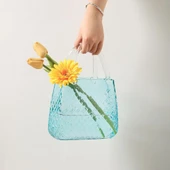 Çanta Vazo Cam Çiçek Vazosu Dekoratif Mavi Vazo Büyük Boy Oval Model 1,5kg Glass Bag Vase - 2
